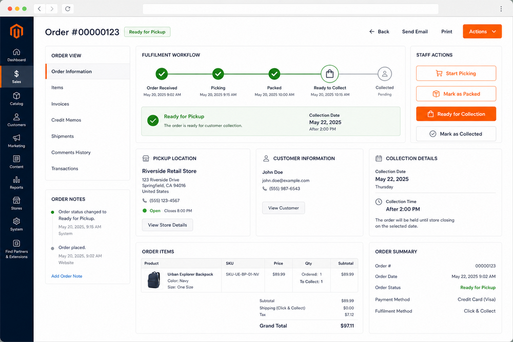 Click and Collect admin order management
