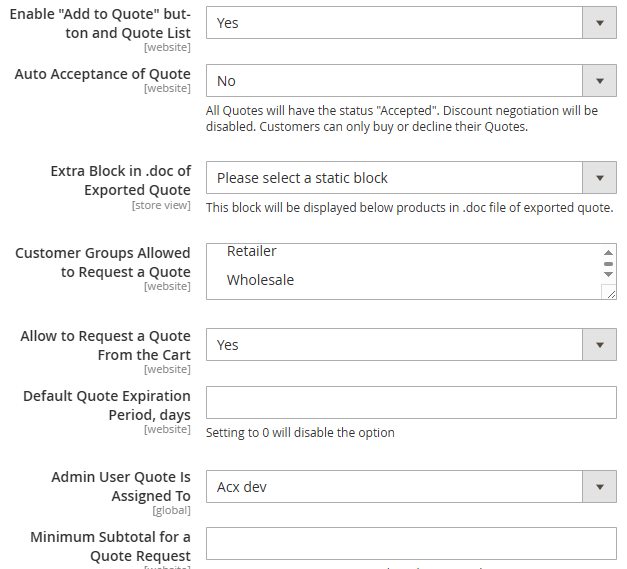 Quote General Configuration