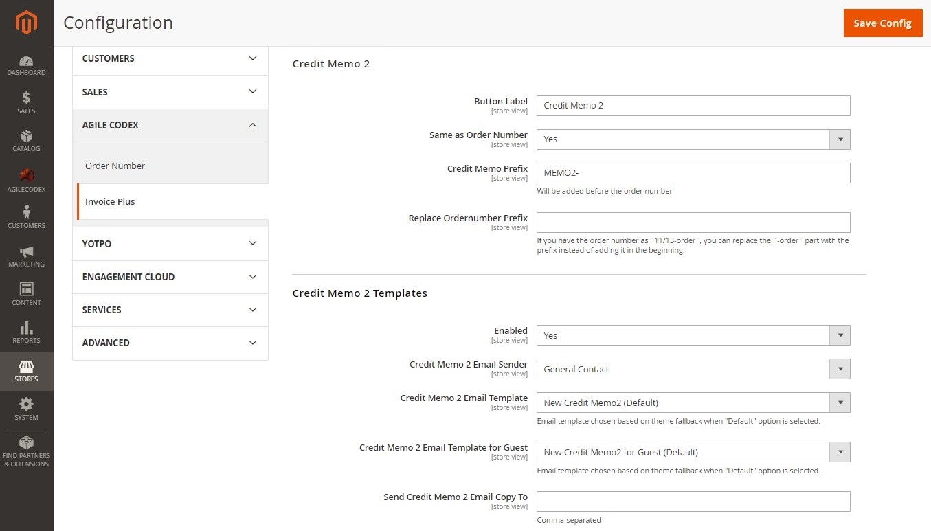 credit memo configuration