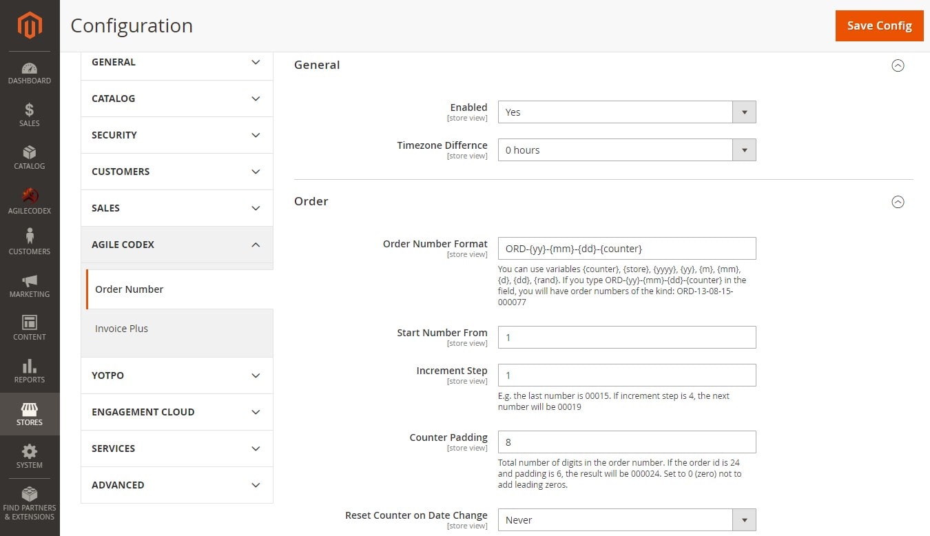 custom order number configuration
