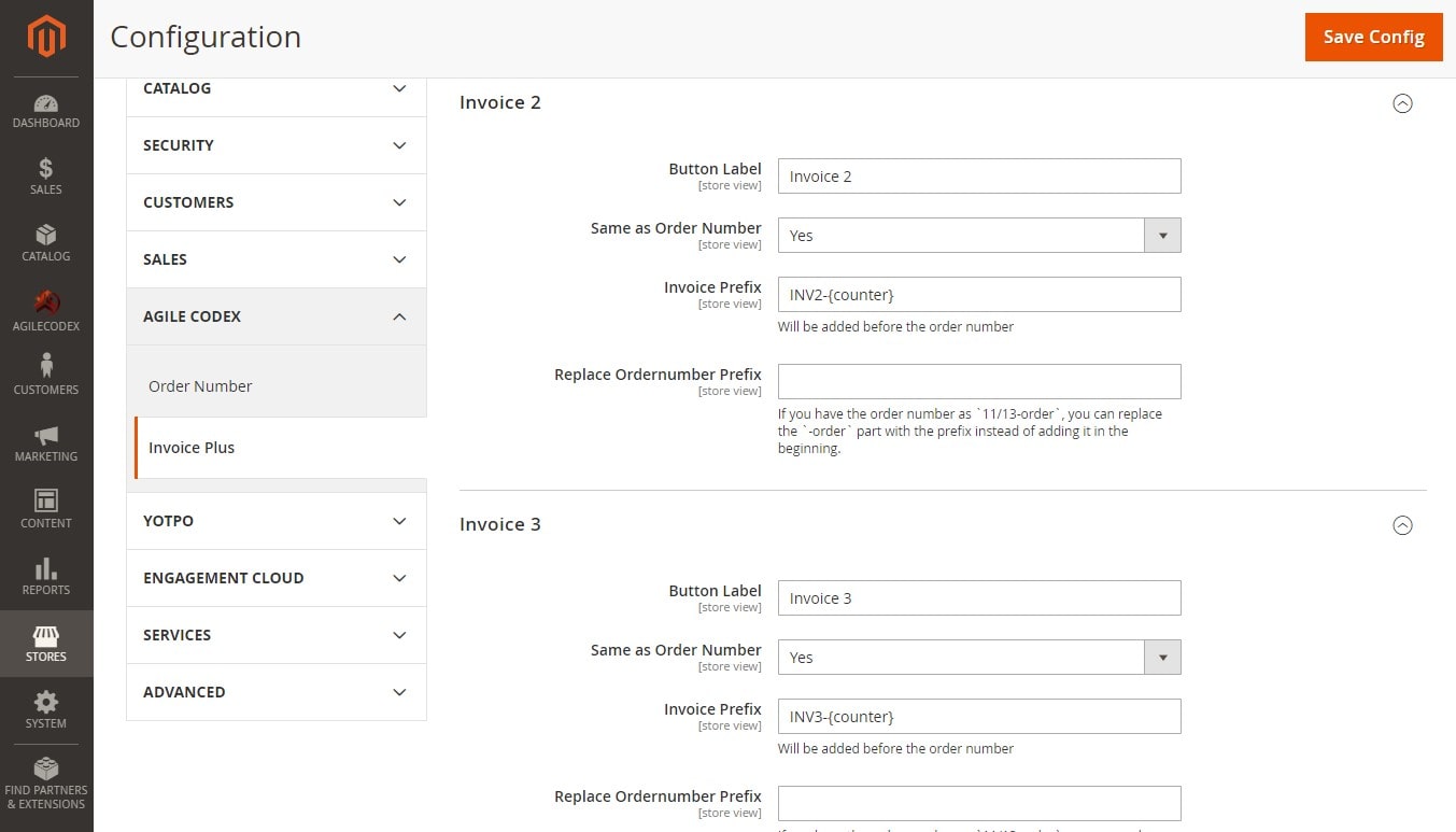 multiple invoices configuration