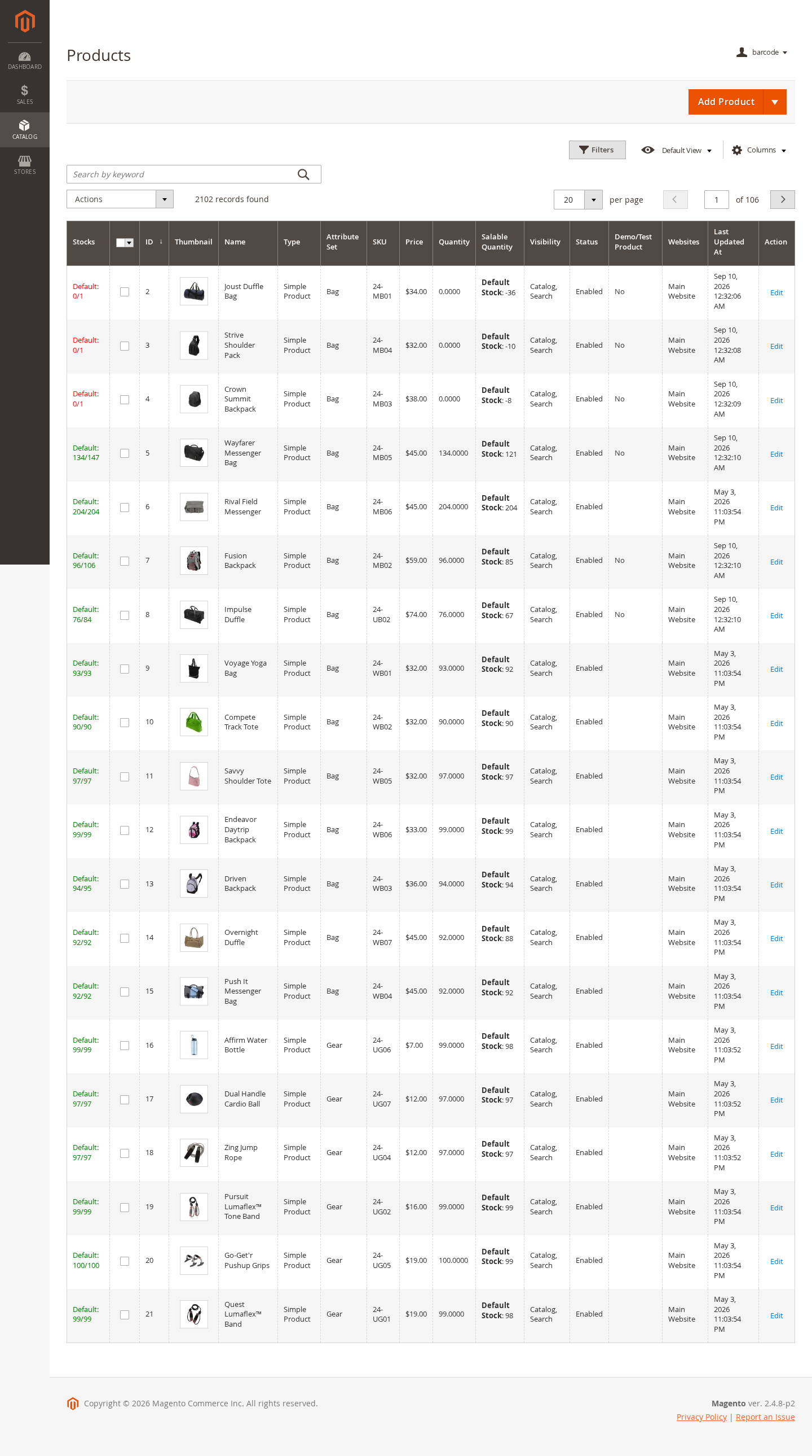 Magento 2 catalog products barcode workflow