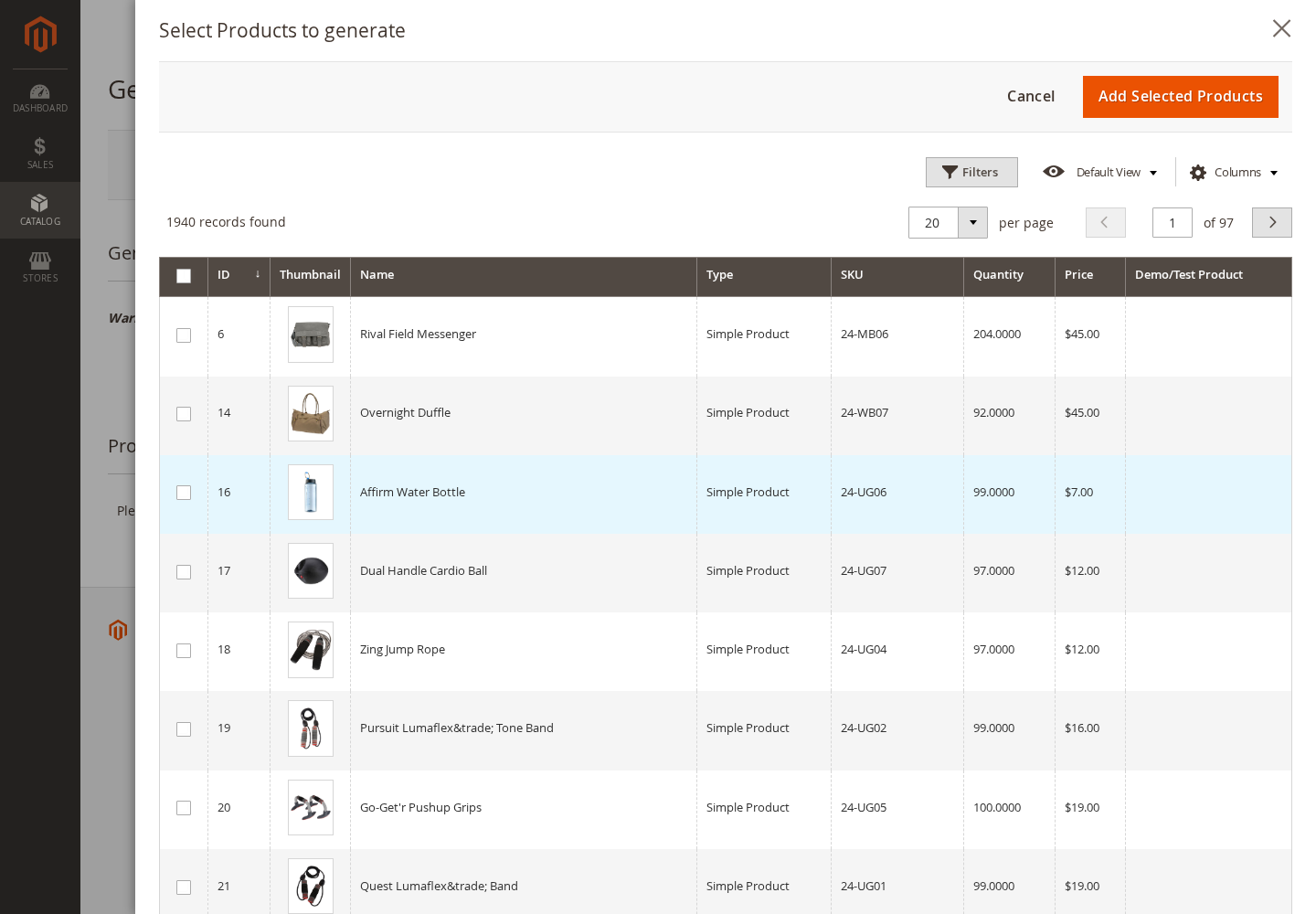 Select Magento 2 products for barcode generation