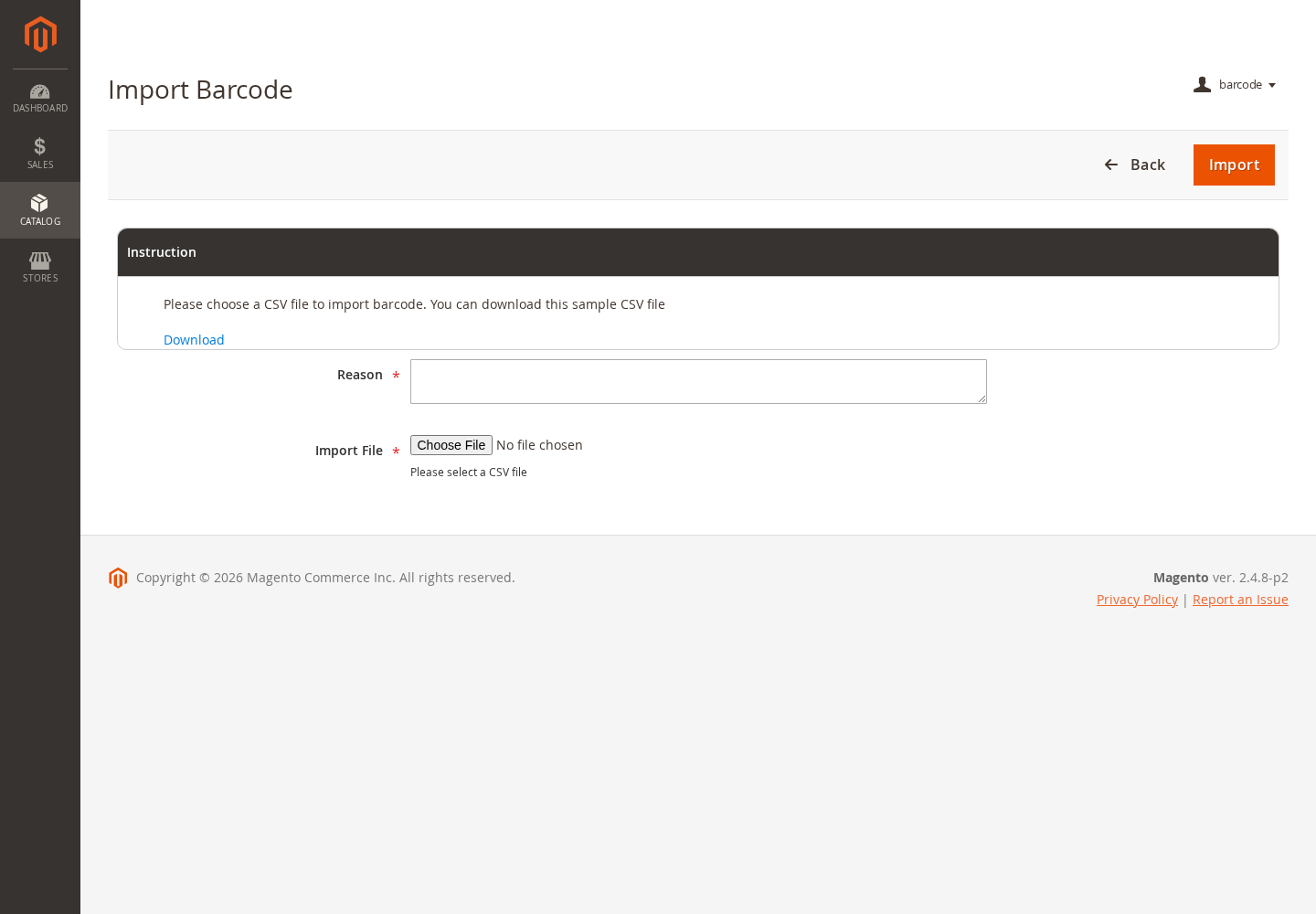 Import barcode data into Magento 2