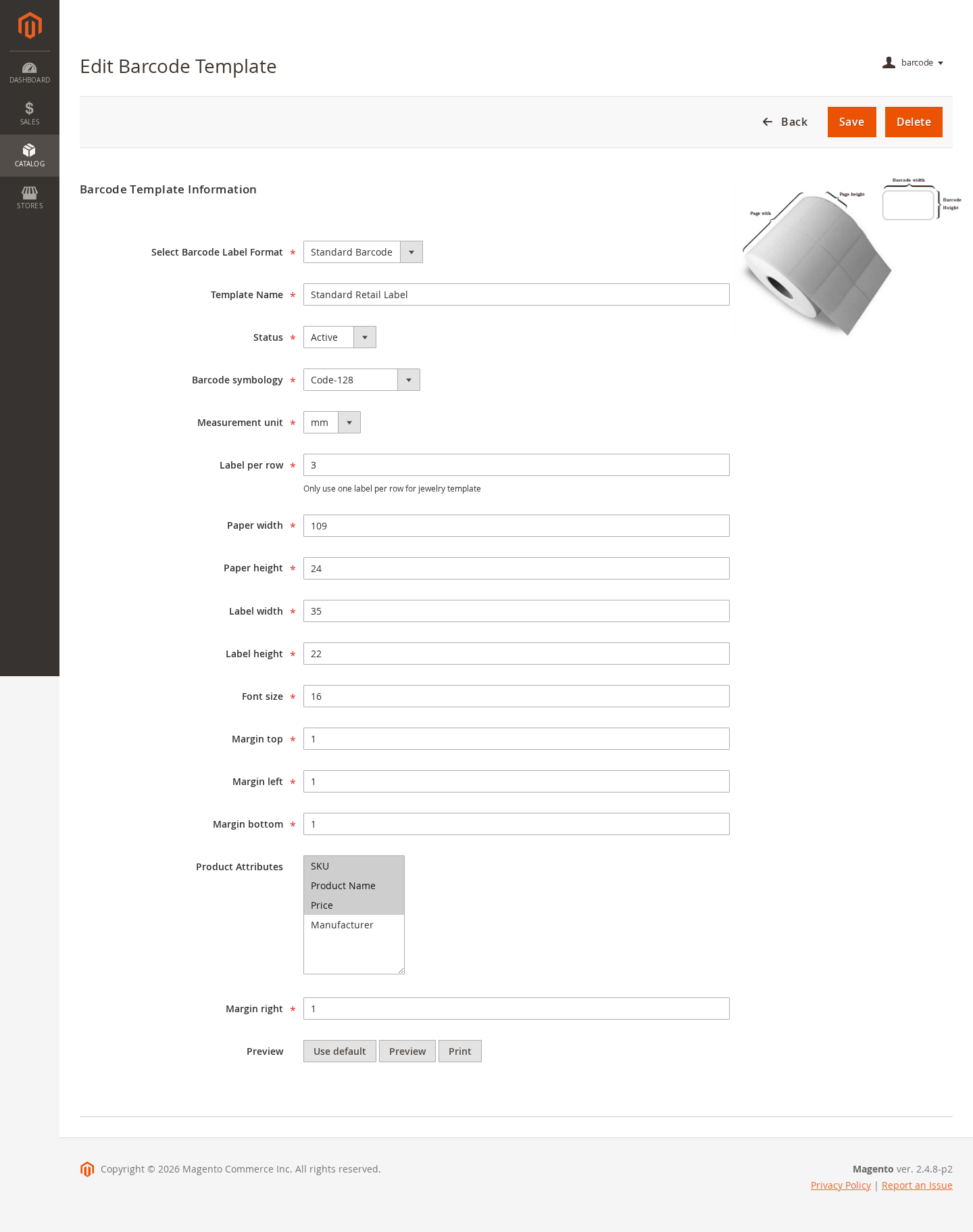 Edit Magento 2 barcode label template