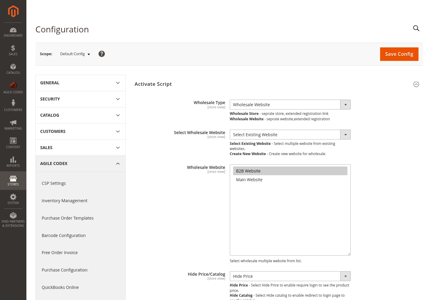Magento 2 wholesale website configuration in Admin