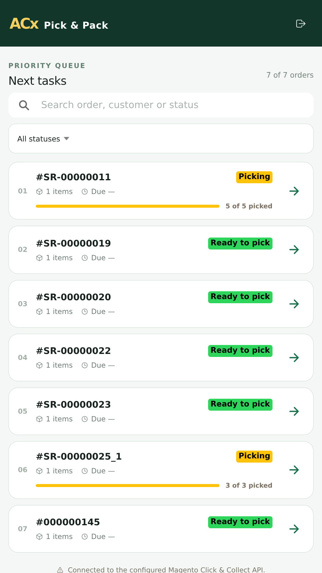 Magento 2 Pick and Pack mobile priority queue