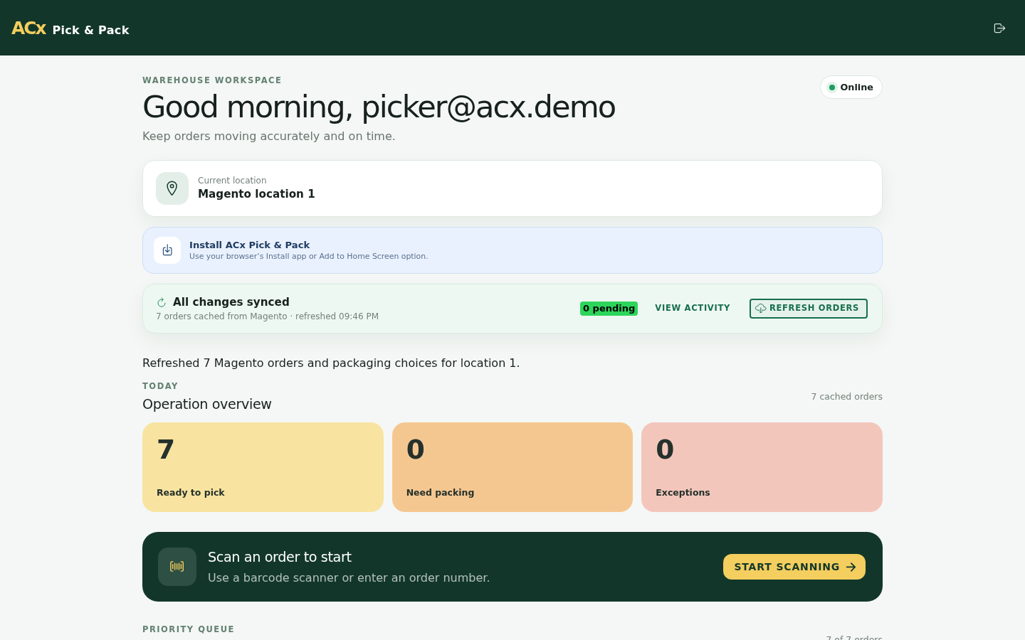 Magento 2 Pick and Pack order queue