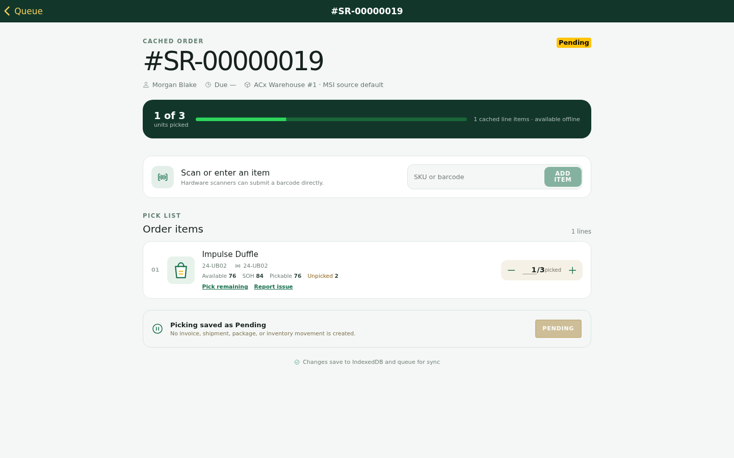 Magento 2 Pick and Pack pending picked order
