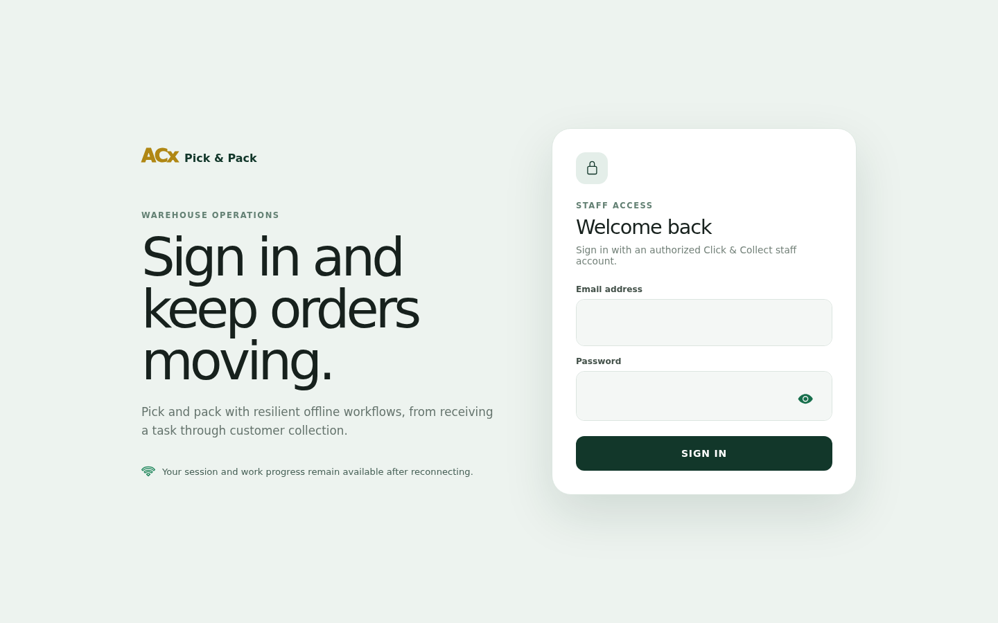 Magento 2 Pick and Pack staff login screen