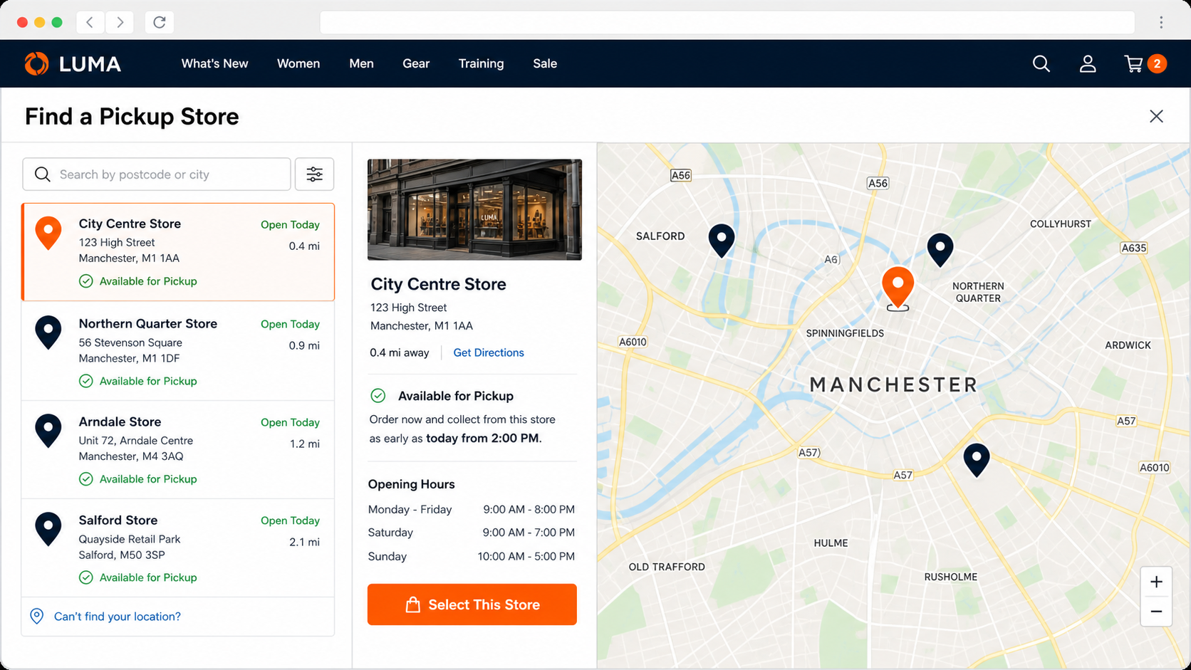 Store locator and pickup locations