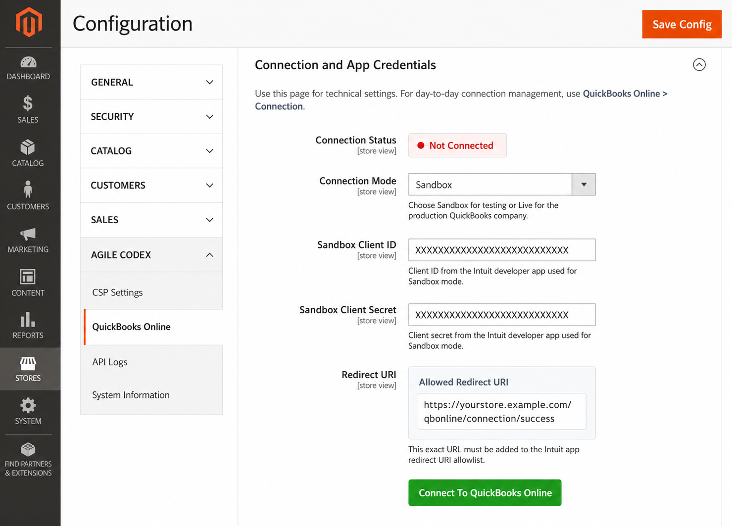 Magento 2 QuickBooks Online Connection and App Credentials Configuration