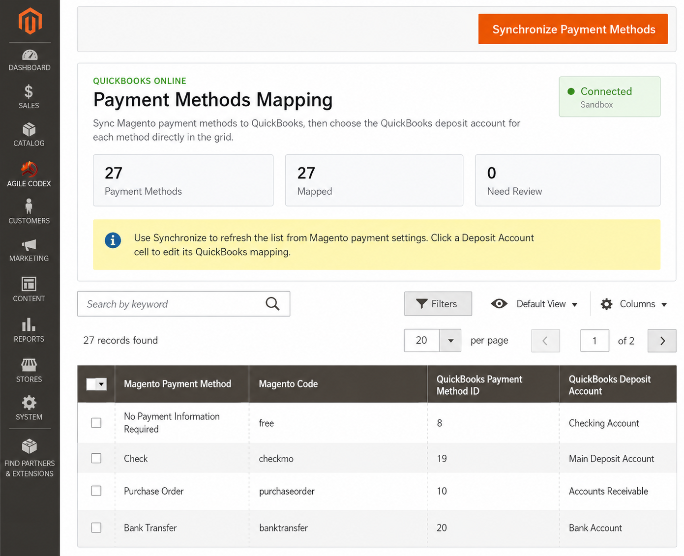 Magento 2 QuickBooks Online Payment Method Mapping