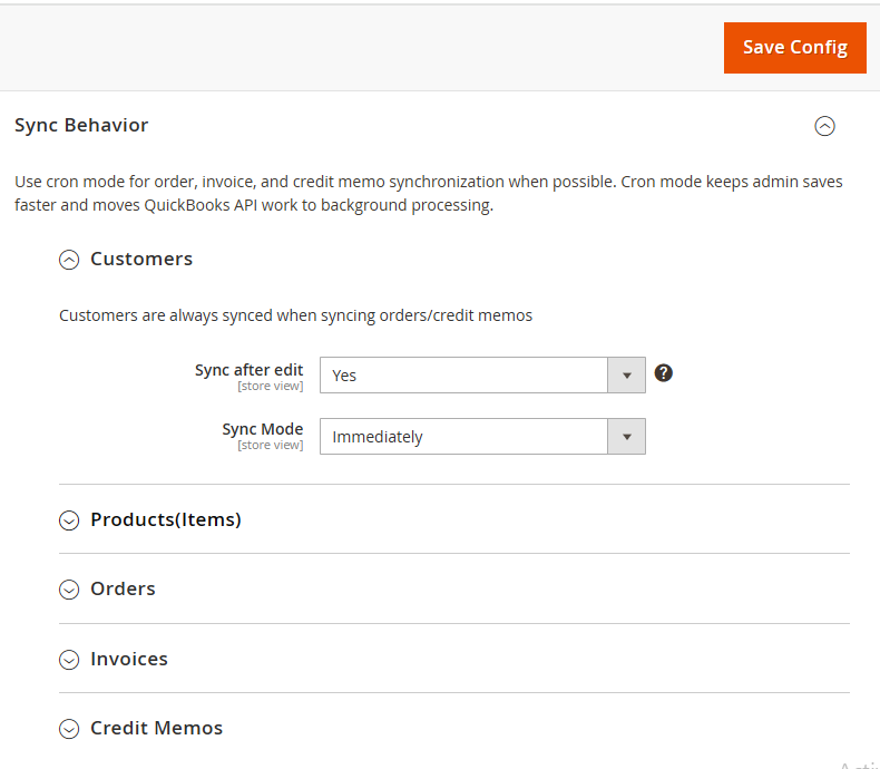 Magento 2 QuickBooks Online Sync Behavior Configuration