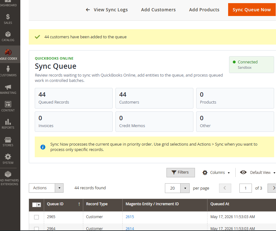 Magento 2 QuickBooks Online Sync Queue