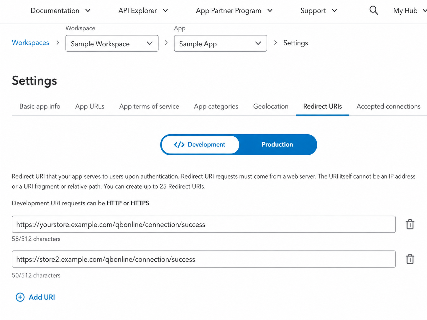 QuickBooks Online Developer App Redirect URI Setup