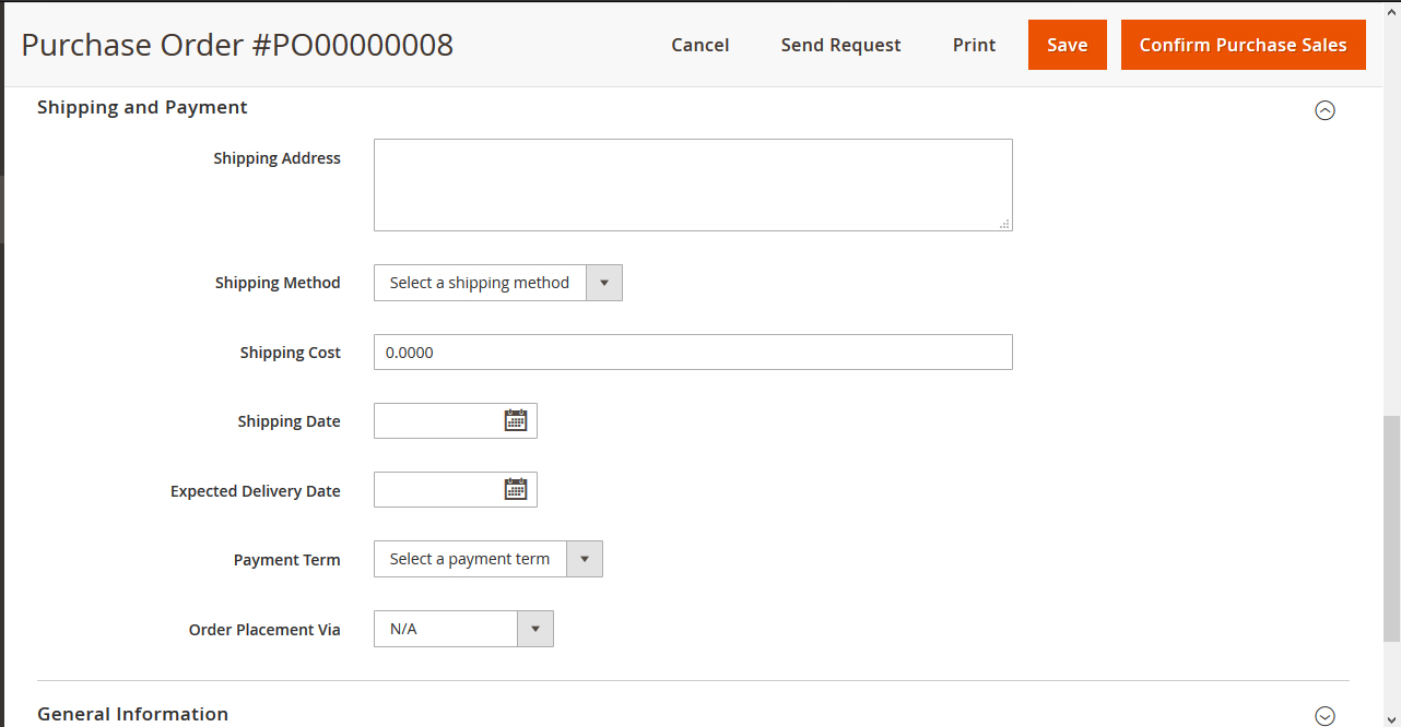 purchase order screen