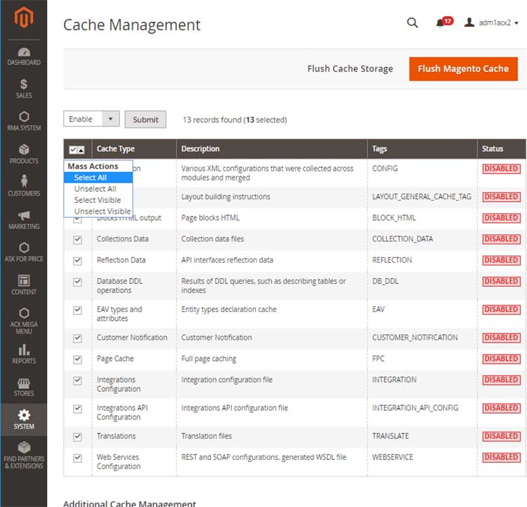 enabling Magento 2 Cache